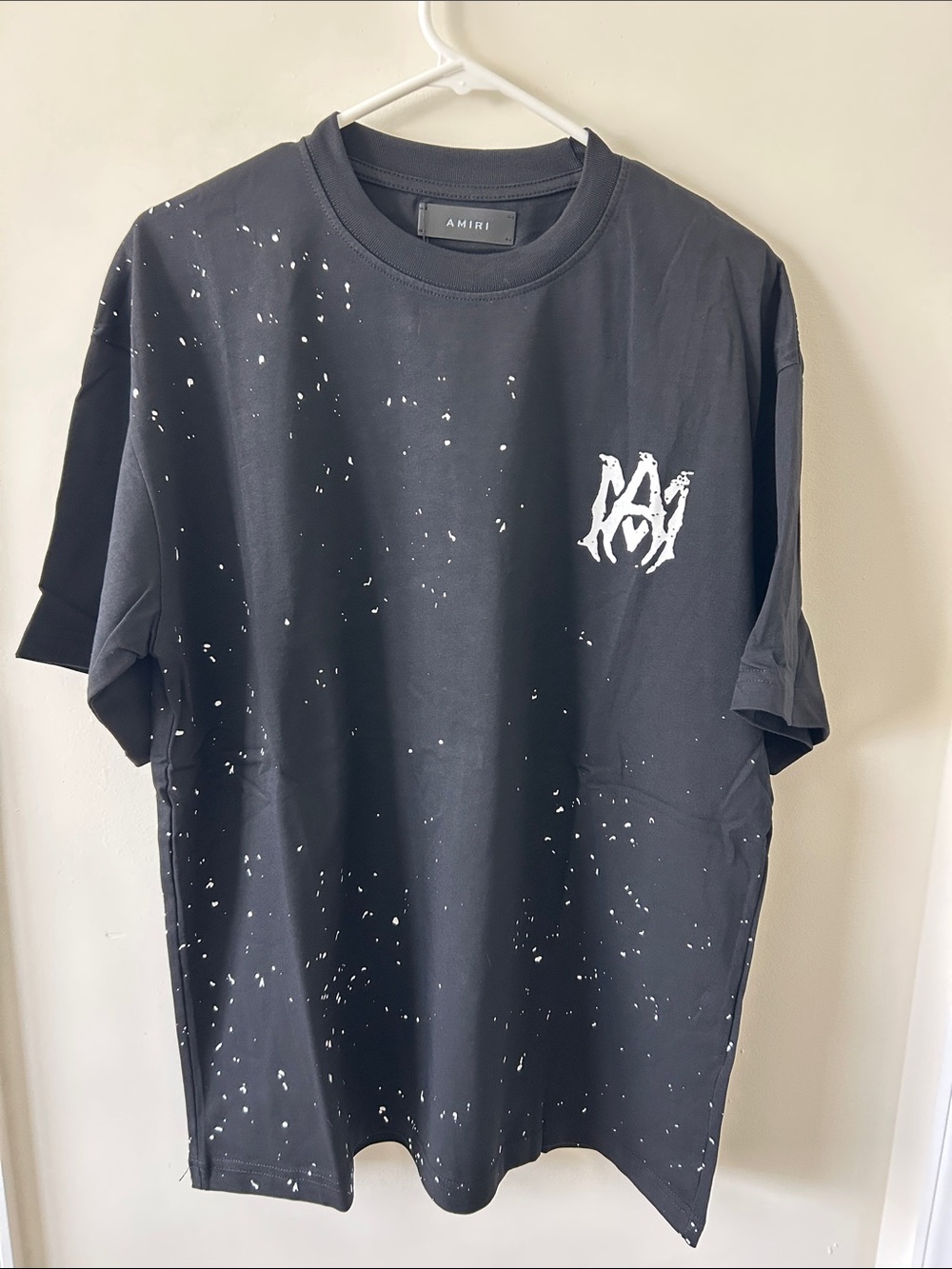 AMIRI Black Short-Sleeve Logo Tee with White Speckle
